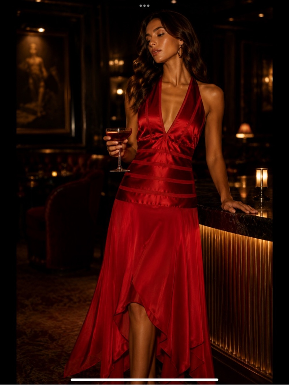 BCBGMAXAZRIA Pure Silk Halter Dress Red Y2K Glam Cocktail Evening Dress 10P - Picture 15 of 16
